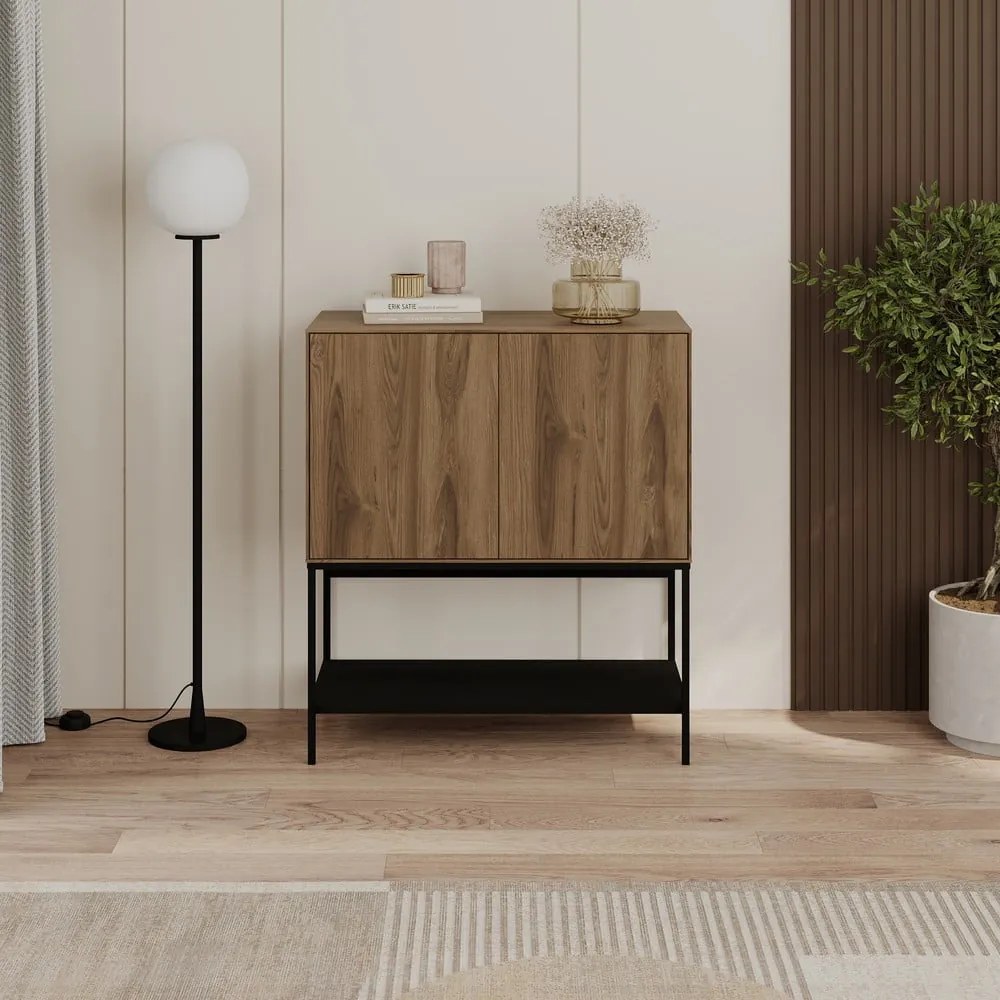 Dulap negru/în culoare naturală cu aspect de lemn de stejar 80x90x40 cm Amira – Marckeric