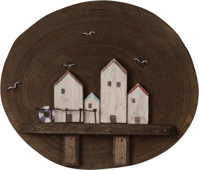 Decoratiune de perete, din lemn de Paulownia, Houses by the sea