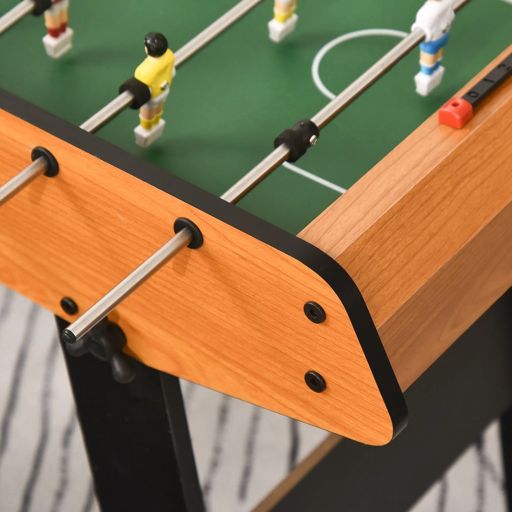 HOMCOM Masă de baby-foot pliabilă din MDF, 2 mingi incluse, ideală pentru joacă acasă, design lemn/negru, 98x42x62 cm | Aosom Romania