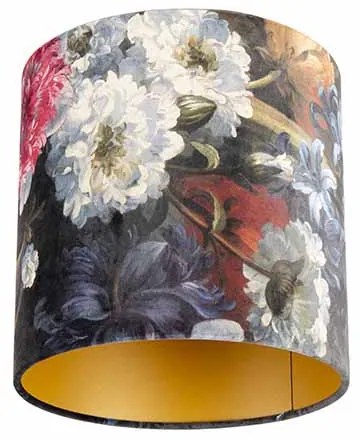 Abajur din catifea cu design floral 25/25/25 interior auriu