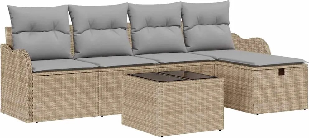 vidaXL Set de canapele pentru grădină cu pernă 6 pcs Bej Rattan poli