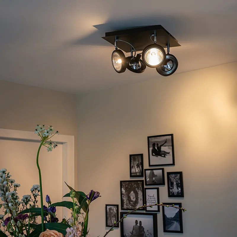 Spotlight de design negru cu 4 lumini reglabile - Nox