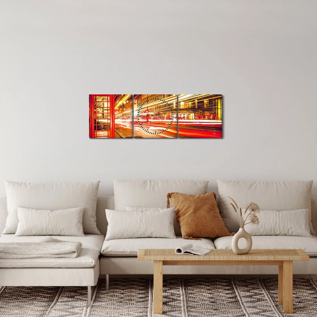 Tablou - căsuța telefonică roșie (cu ceas) (90x30 cm)