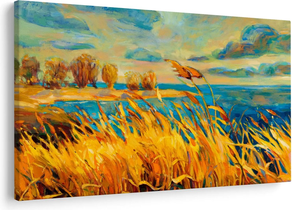 Tablou - Apus de soare peste lac, pictură acrilică (90x60 cm)