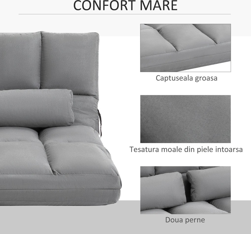 HOMCOM Canapea De Podea Pliabila, 130x73x60 cm Gri | Aosom Romania