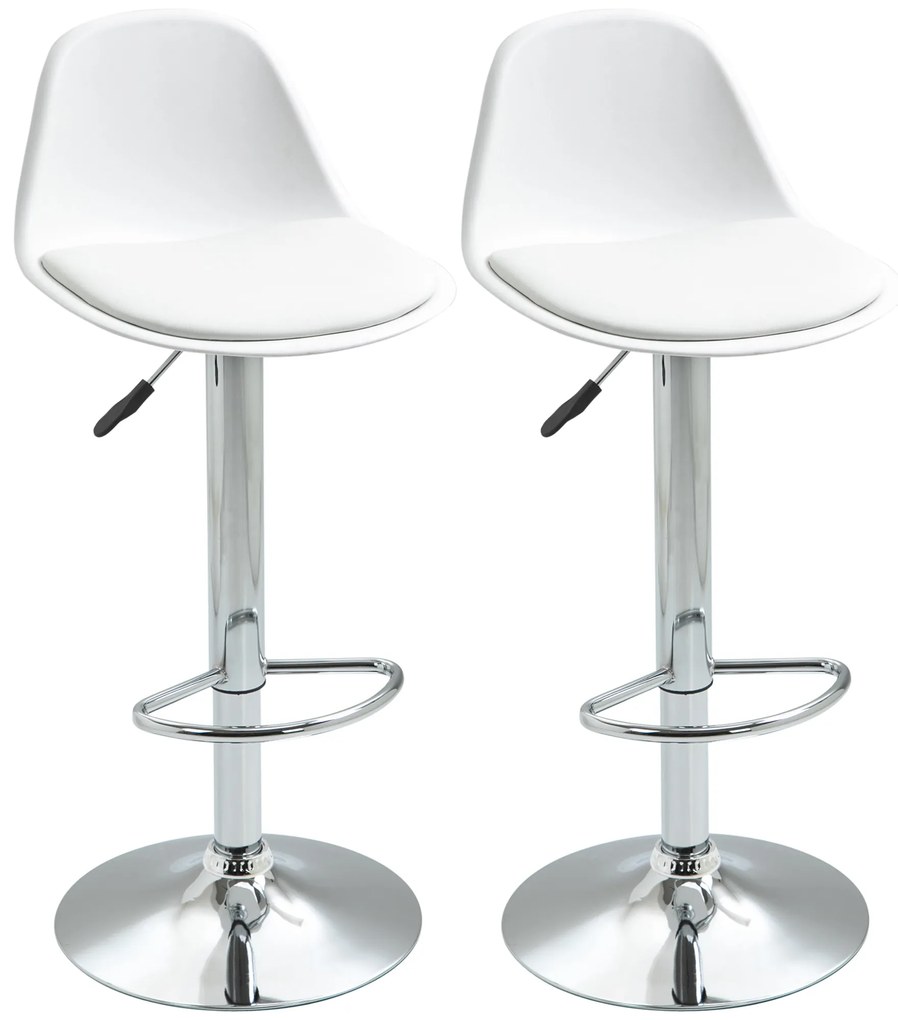 Set de 2 scaune de bar cu spatar si suport picioare, pivotante cu inaltime reglabila, 40x42x82-104cm, alb HOMCOM | Aosom RO