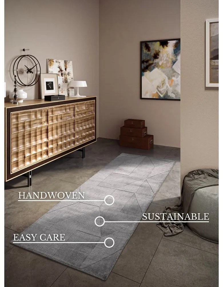 Covor tip traversă gri țesut manual din lână 80x250 cm Ursule – Villeroy&amp;Boch