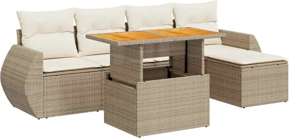 vidaXL Set canapele de grădină cu perne, 6 piese, bej, poliratan