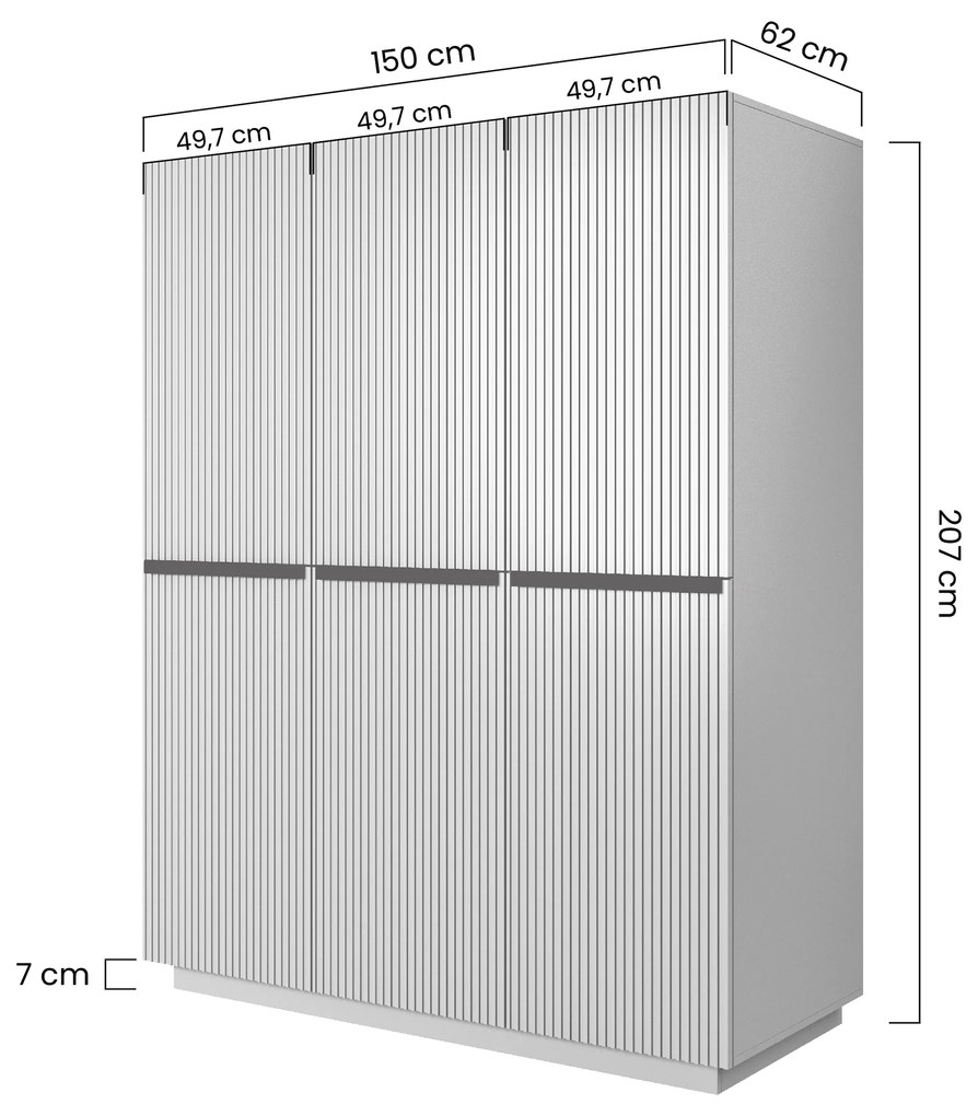 Șifonier Nicole 150 cm cu rafturi – negru mat / mânere negre