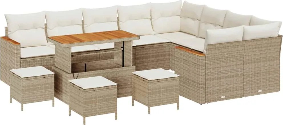 vidaXL Set de canapele pentru grădină cu pernă 13 pcs Bej Poli Rattan
