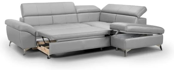 Canapea colțar extensibilă din piele SALERNO II, dreapta, gri