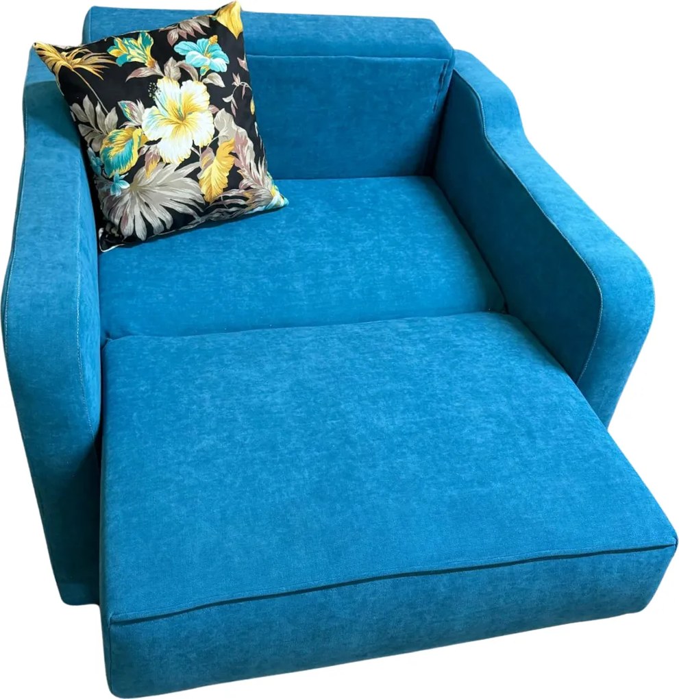 Fotoliu SAMY extensibil, cu lada de depozitare, albastru , cadru metalic, 103x100x92 Stofa, Albastru