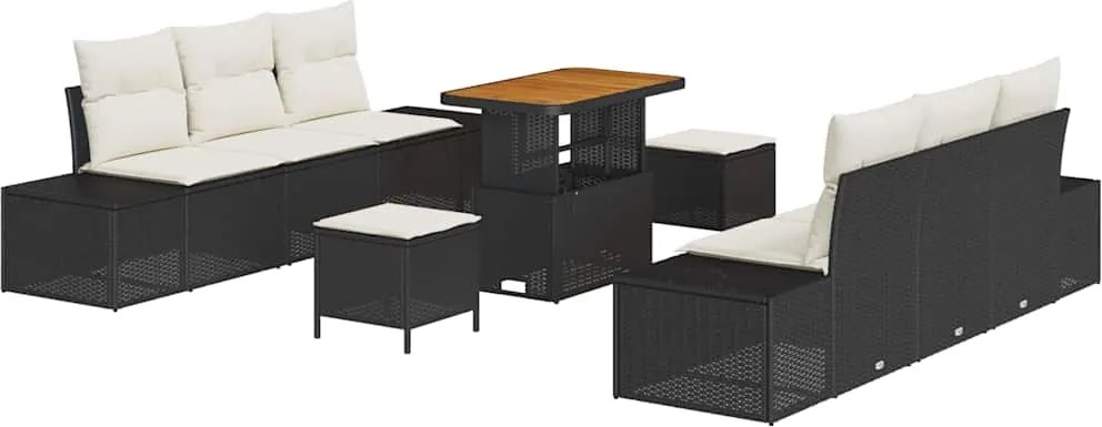 vidaXL Set de canapele pentru grădină cu pernă 9 pcs Negru Rattan poli