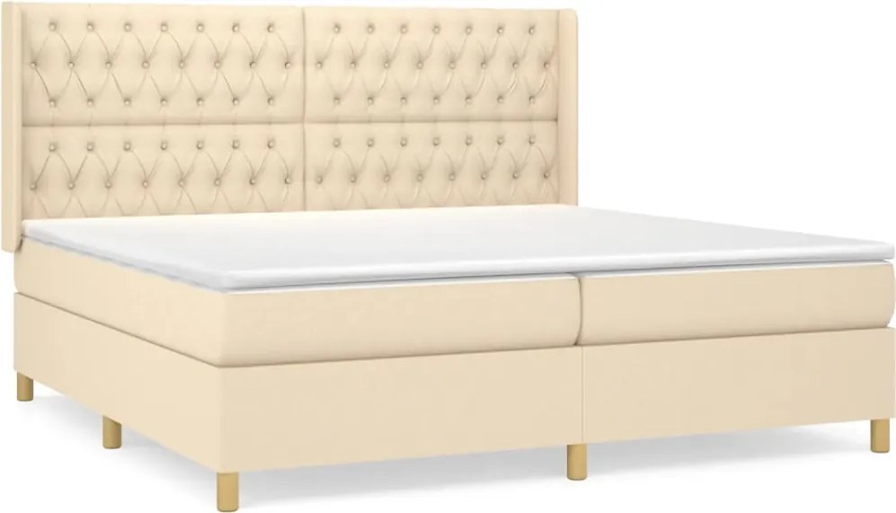 vidaXL Pat box spring cu saltea, crem, 200x200 cm, textil