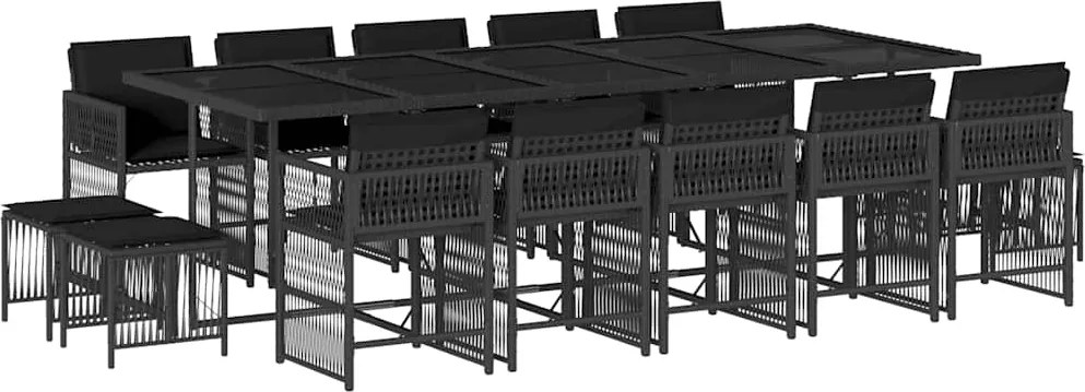 vidaXL Set mobilier de grădină cu perne, 15 piese, negru, poliratan