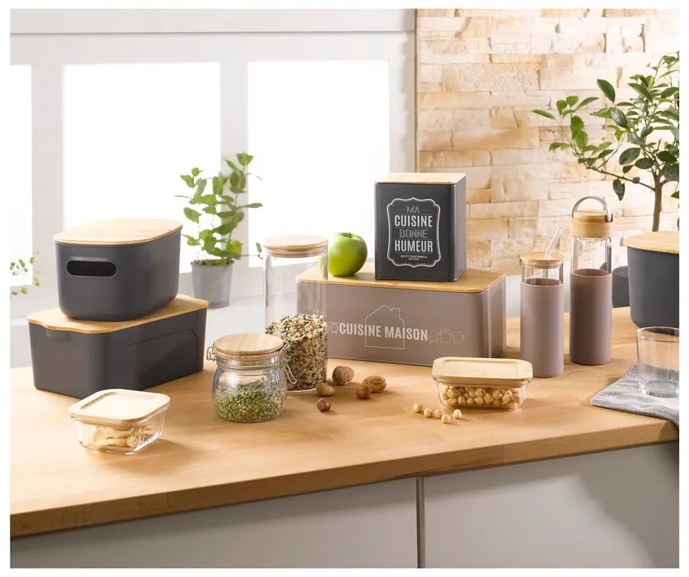 Cutie de depozitare gri antracit din plastic cu capac 24x18x12,5 cm – Homéa