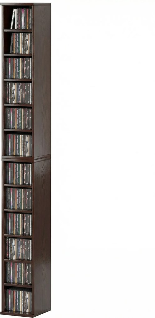 HOMCOM Set de 2 etajere coloane dulap de depozitare CD-DVD 12 compartimente 21 x 22,5 x 88,5 cm capacitate 204 CD-uri maro | Aosom Romania
