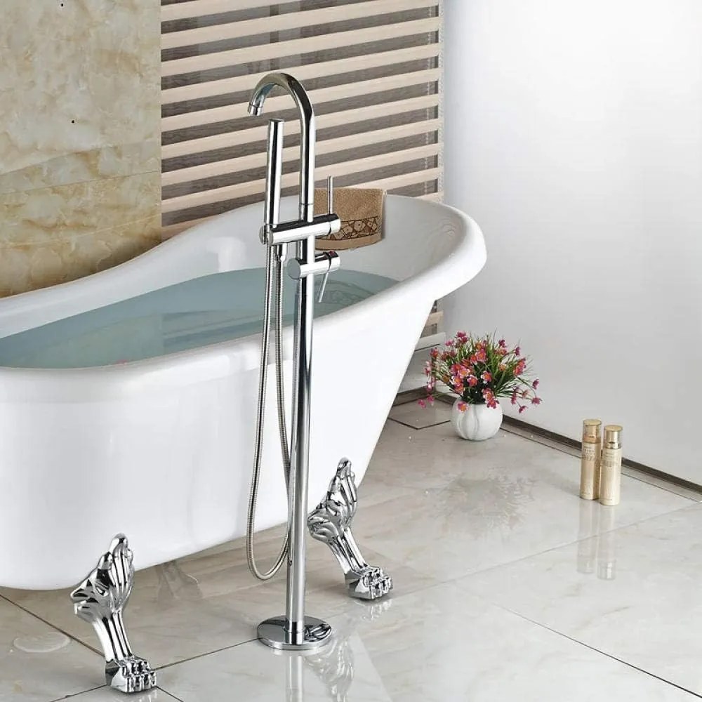 Baterie de Podea cu Cadru Rotund și Finisaj Cromat – Design modern și funcțional pentru un băi elegantă și rafinată.