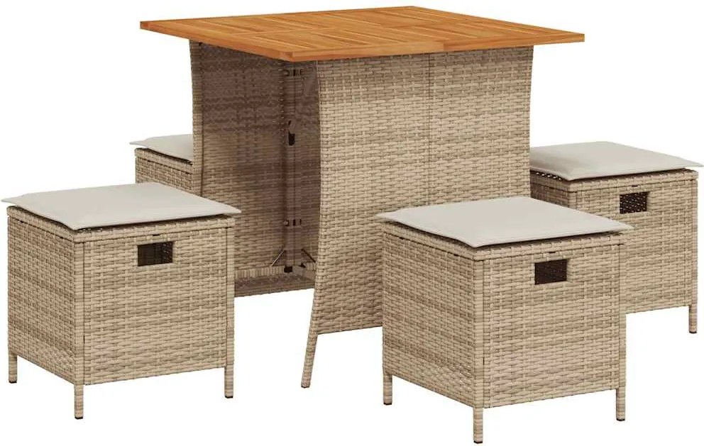 vidaXL Set mobilier de grădină cu perne, 5 piese, bej, poliratan