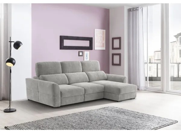 Canapea colțar extensibilă TRENTO, 3 locuri, reversibilă, cu spațiu de depozitare, gri deschis