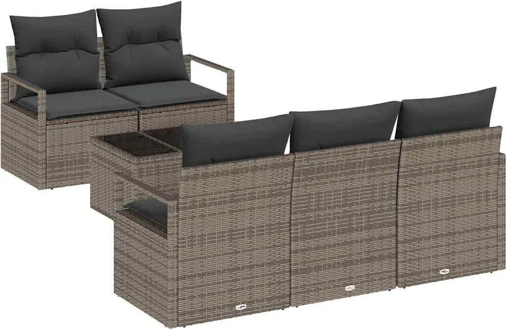 vidaXL Set de canapele pentru grădină cu pernă 6 pcs Gri poliratan