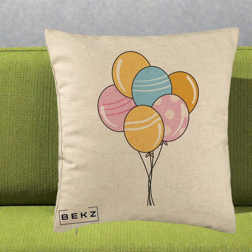 Perna Decorativa Baloane Petrecere, 40x40 cm, Bej, Husa Detasabila, Perna Inclusa, BEKZ®