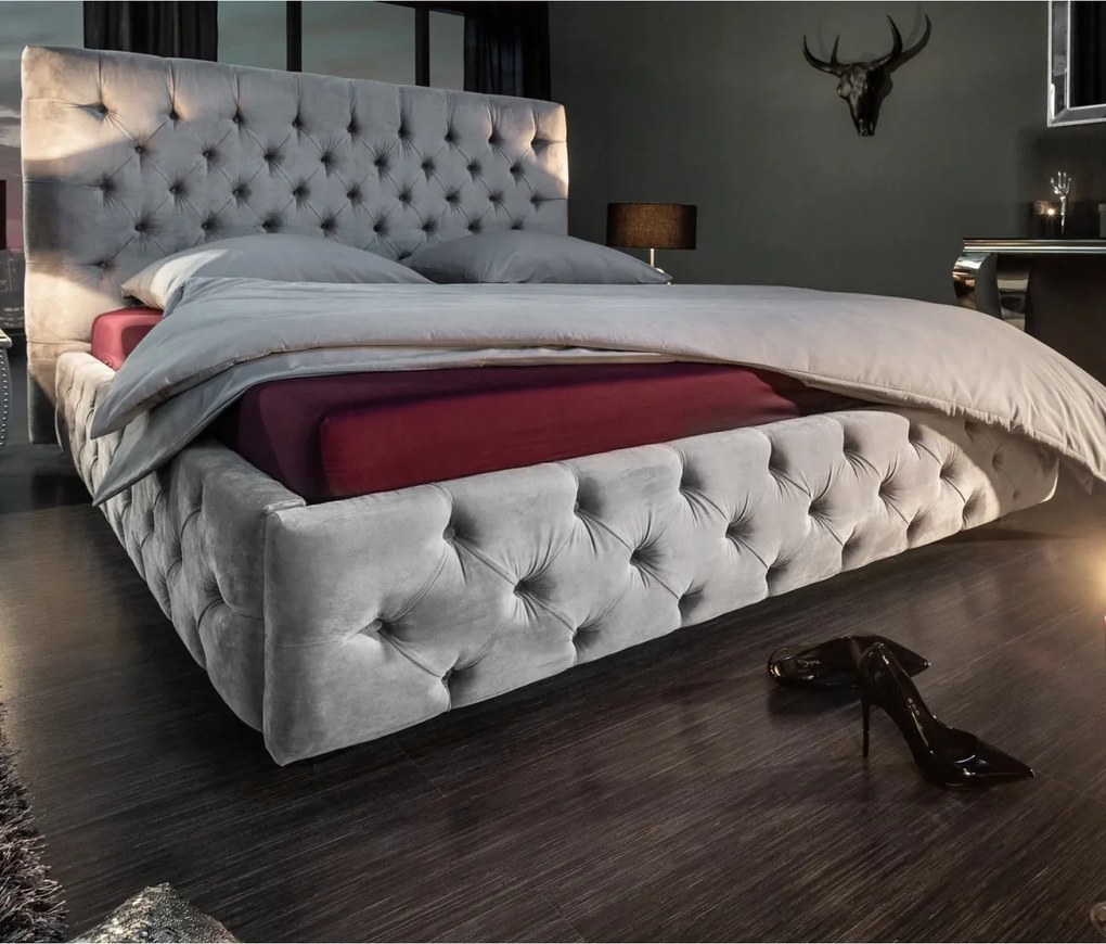 Pat elegant tapitat cu catifea gri, Paris 160x200cm