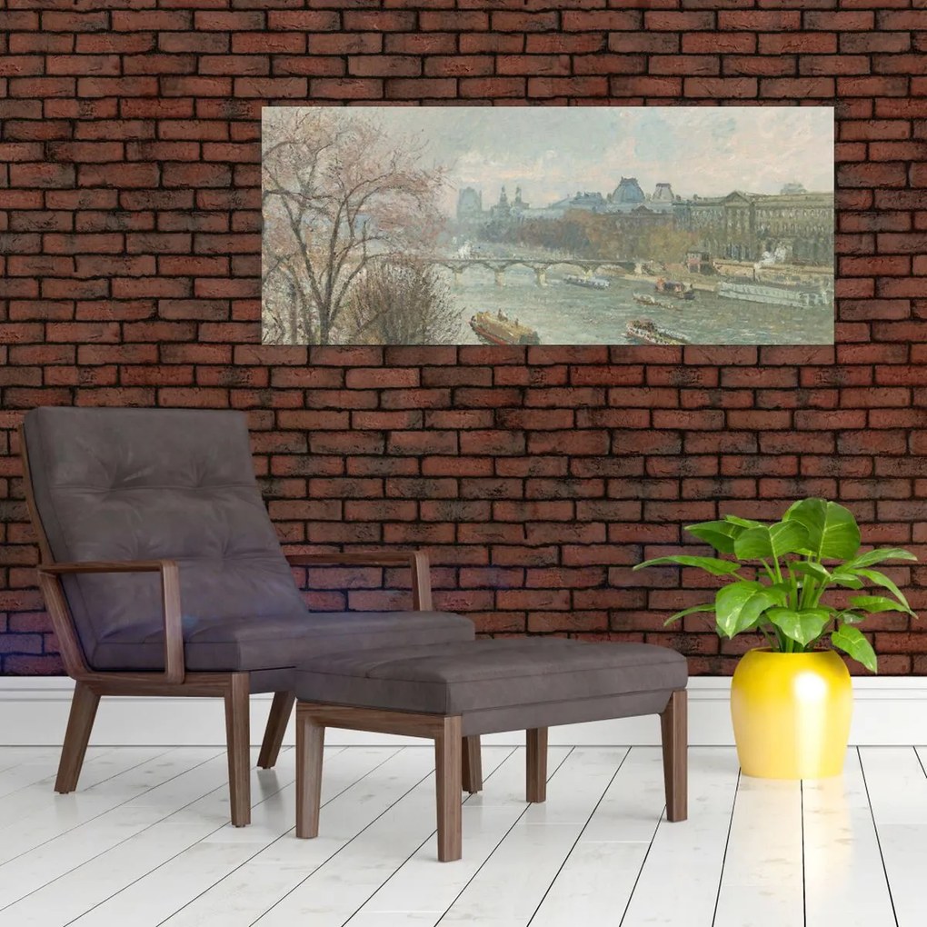 Tablou - Camille Pissarro, The Louvre, Afternoon, Rainy Weather, reproducere (120x50 cm)