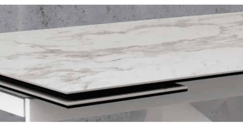 Masă Slim extensibilă, sticlă ceramică-picior metalic - ALB
