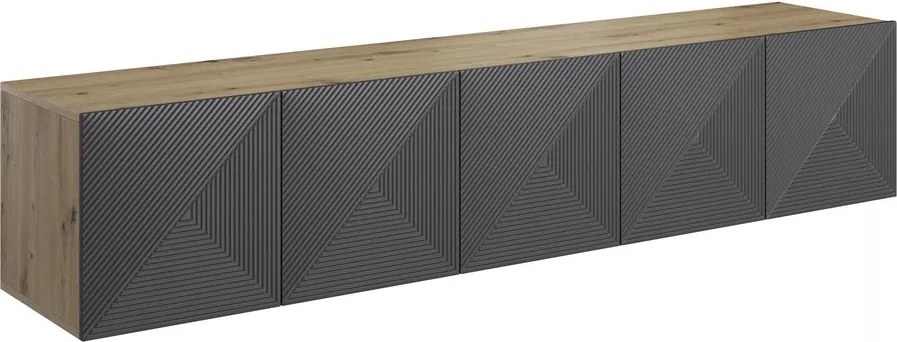 Comodă TV suspendată cu fronturi riflate Asha 200 cm - artisan / rivier stone mat