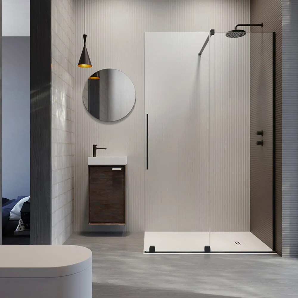 Paravan de dus tip Walk-in Radaway Furo negru-transparent 130 cm sticla securizata 8 mm dreapta