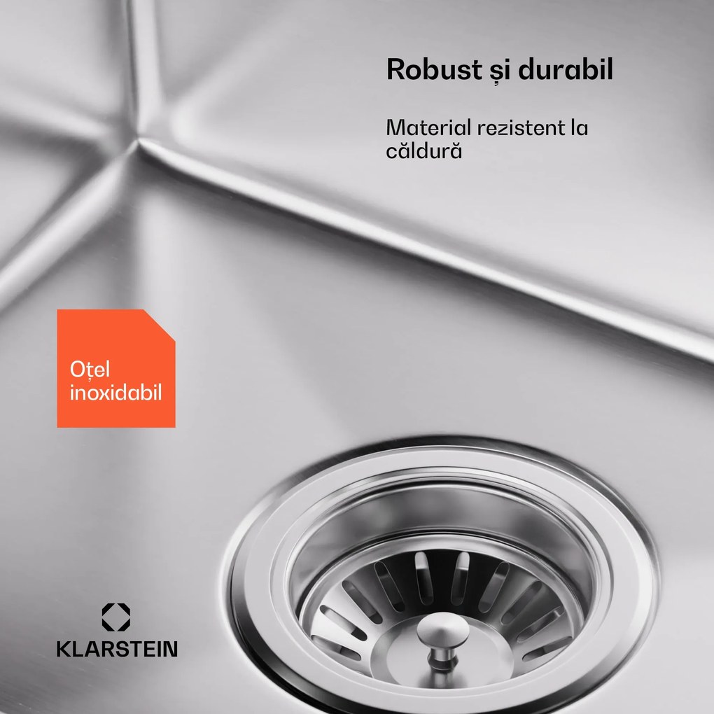 Klarstein Chiuvetă de bucătărie TitanSteel cu scurgere, 79 x 44 cm, oțel inoxidabil, rezistent la zgârieturi, rezistent la căldură