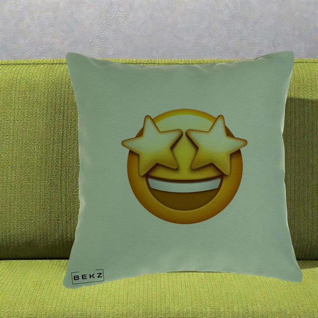 Perna Decorativa Emoji Ochi Stele, 40x40 cm, Verde, Husa Detasabila, Perna Inclusa, BEKZ®