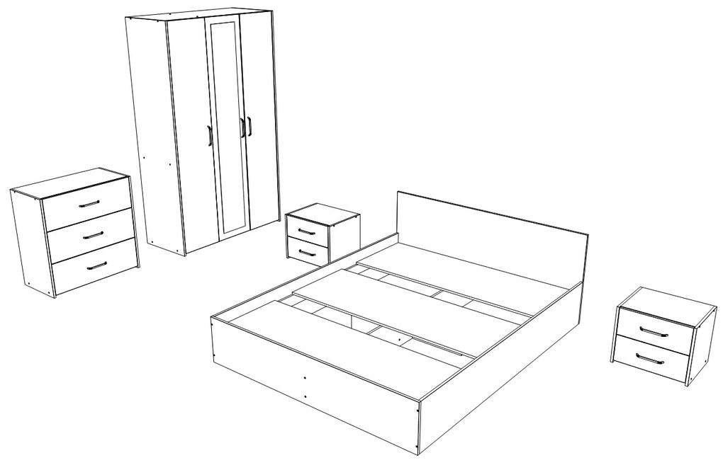 Set dormitor Malmo V4, Pat 200 x 140 cm, Stejar Alb/Antracit