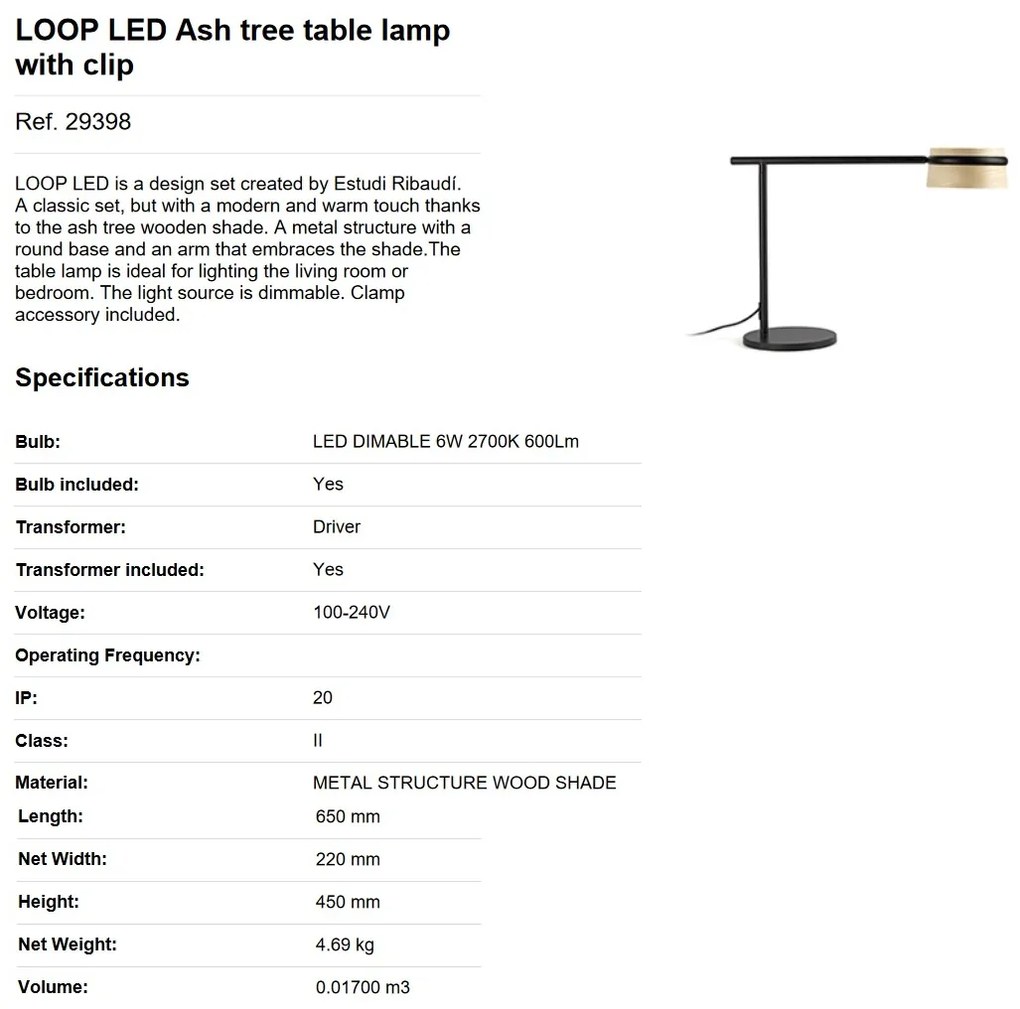 Veioza LED / Lampa de masa dimabila design deosebit LOOP frasin 29398