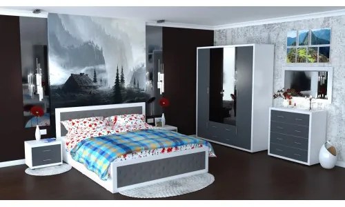 Dormitor Torino cu pat 160x200 cm Alb / Gri