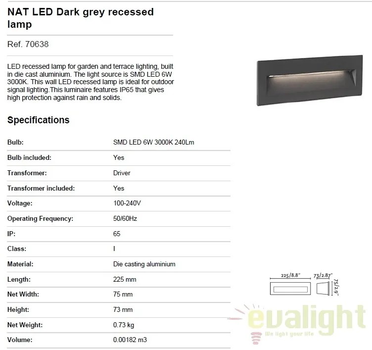 Spot LED incastrabil de exterior cu protectie IP65 NAT gri 70638