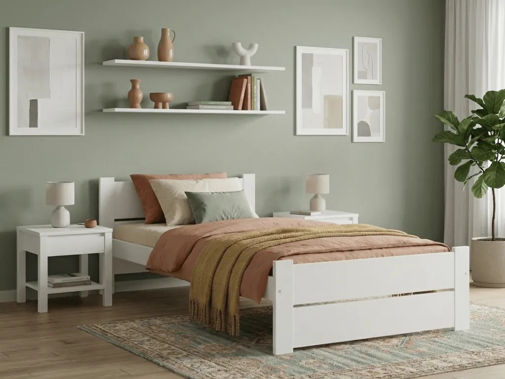 Pat de o persoana Culoare alb, IKAROS DOUBLE 90 x 200 cm Saltele: Cu saltele Deluxe 10 cm, Somiera pat: Cu lamele curbate