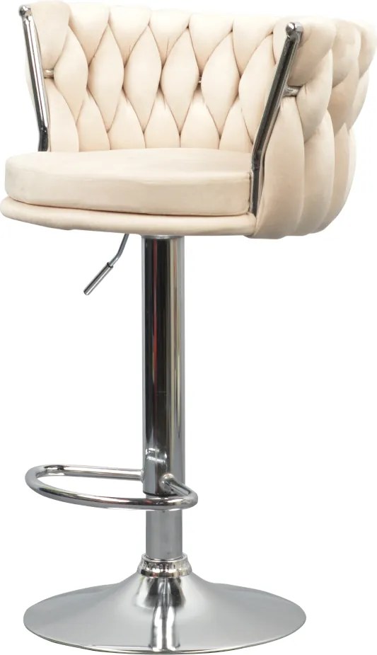 Scaun de bar de design, bej ţesătură Velvet/crom, BRIN