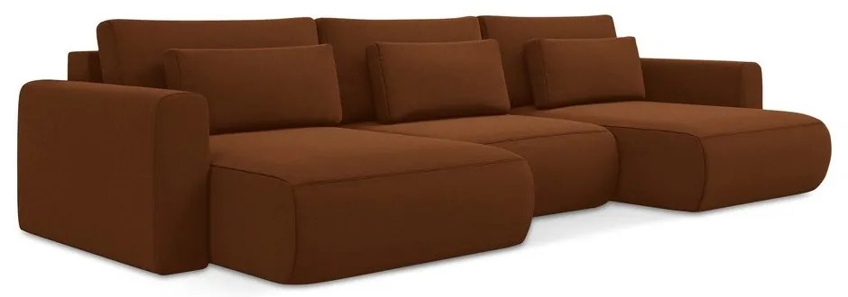 Colțar teracotă extensibil/cu spațiu de depozitare cu tapițerie din catifea (în formă de "U") Kapua – Makamii