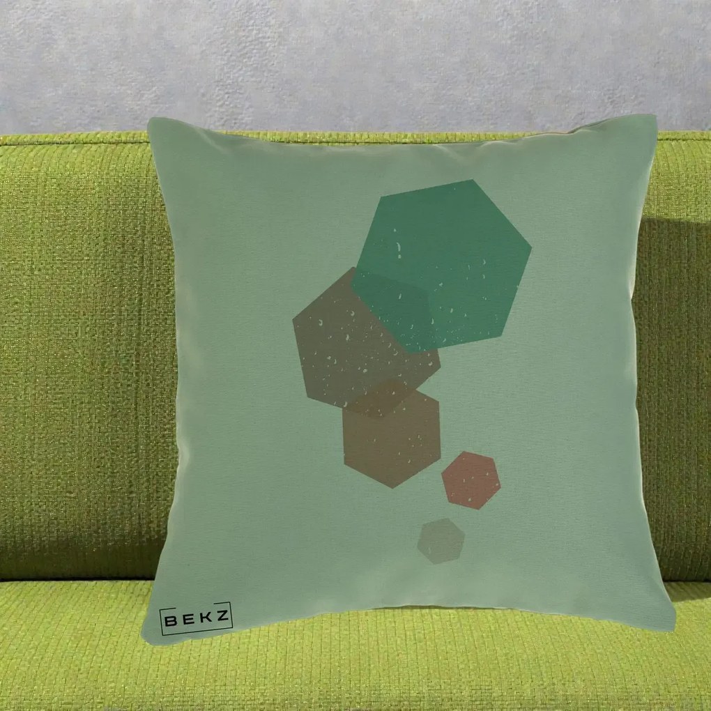Perna Decorativa Geometric Hexagoane Pastel, 40x40 cm, Verde, Husa Detasabila, Perna Inclusa, BEKZ®