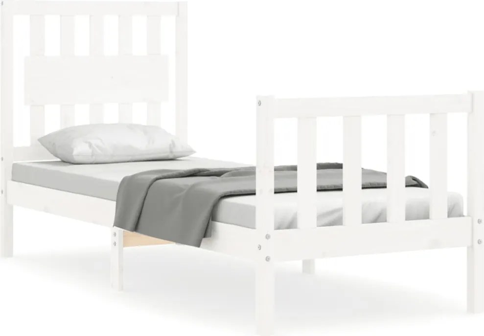 vidaXL Cadru de pat cu tăblie single mic, alb, lemn masiv