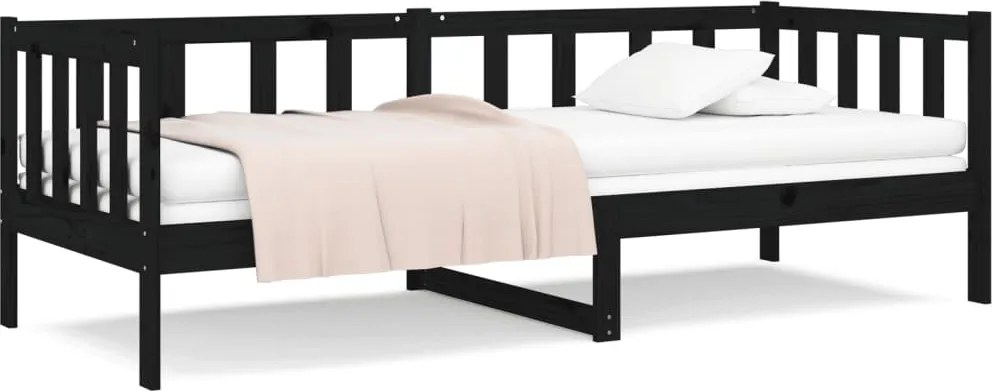 vidaXL Pat de zi, negru, 90x190 cm, lemn masiv de pin