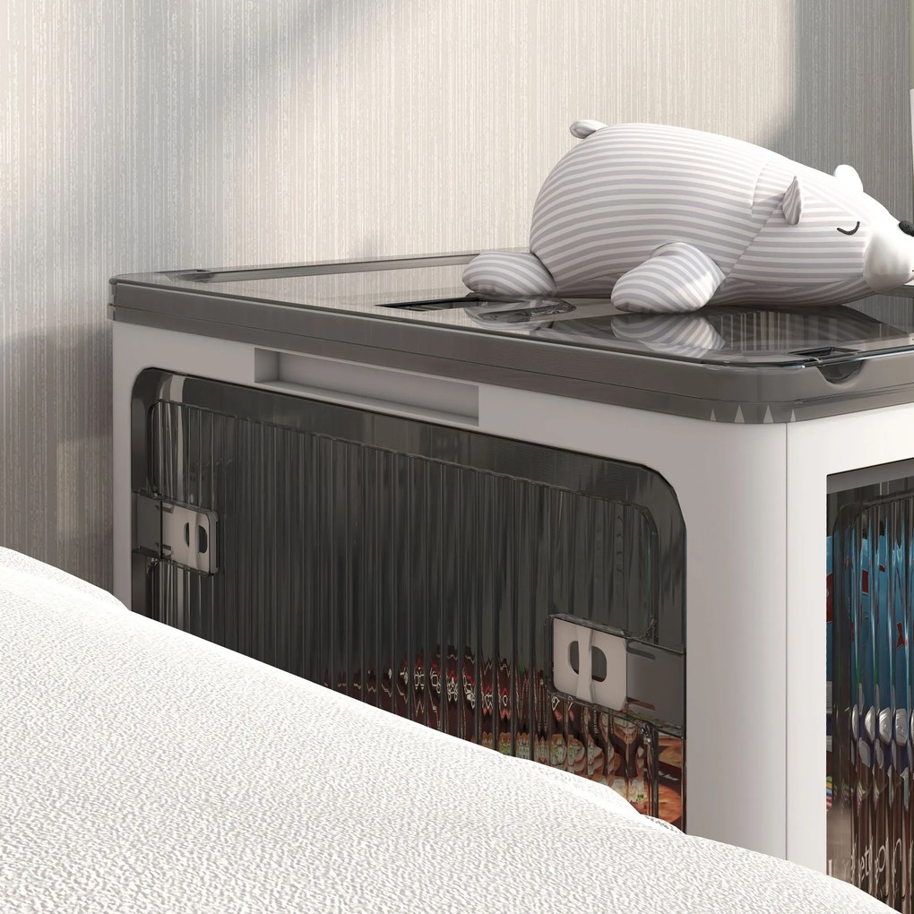 HOMCOM Cutie de depozitare pliabilă și empilabilă 99L din plastic cu capac și 4 roți, acces la 5 laturi, alb | Aosom Romania