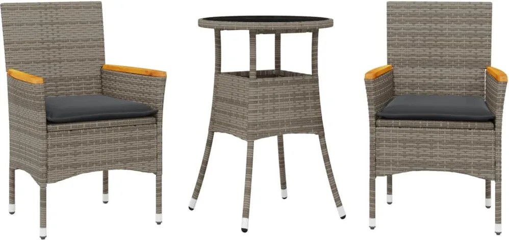 vidaXL Set mobilier de grădină cu perne 3 piese gri poliratan & sticlă