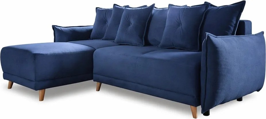 Colțar albastru închis extensibil cu tapițerie din catifea reiată (colț variabil) Lazy Lukka – Miuform