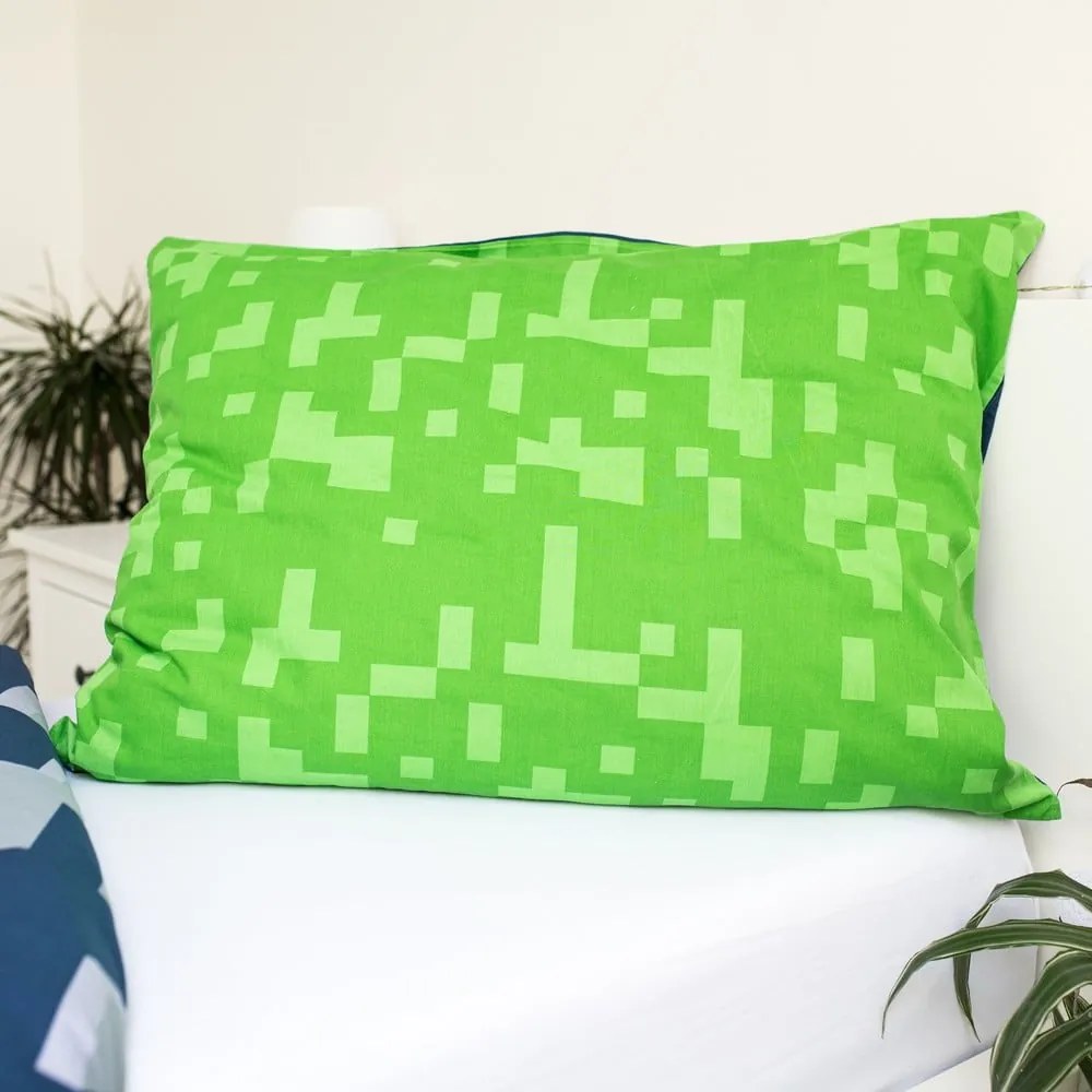 Lenjerie de pat pentru copii verde-albastră din bumbac pentru pat de o persoană 140x200 cm Minecraft "Sssleep Tight" – Jerry Fabrics