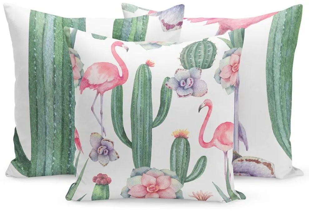 Față de pernă model de flamingo de in de lux 45x45 cm