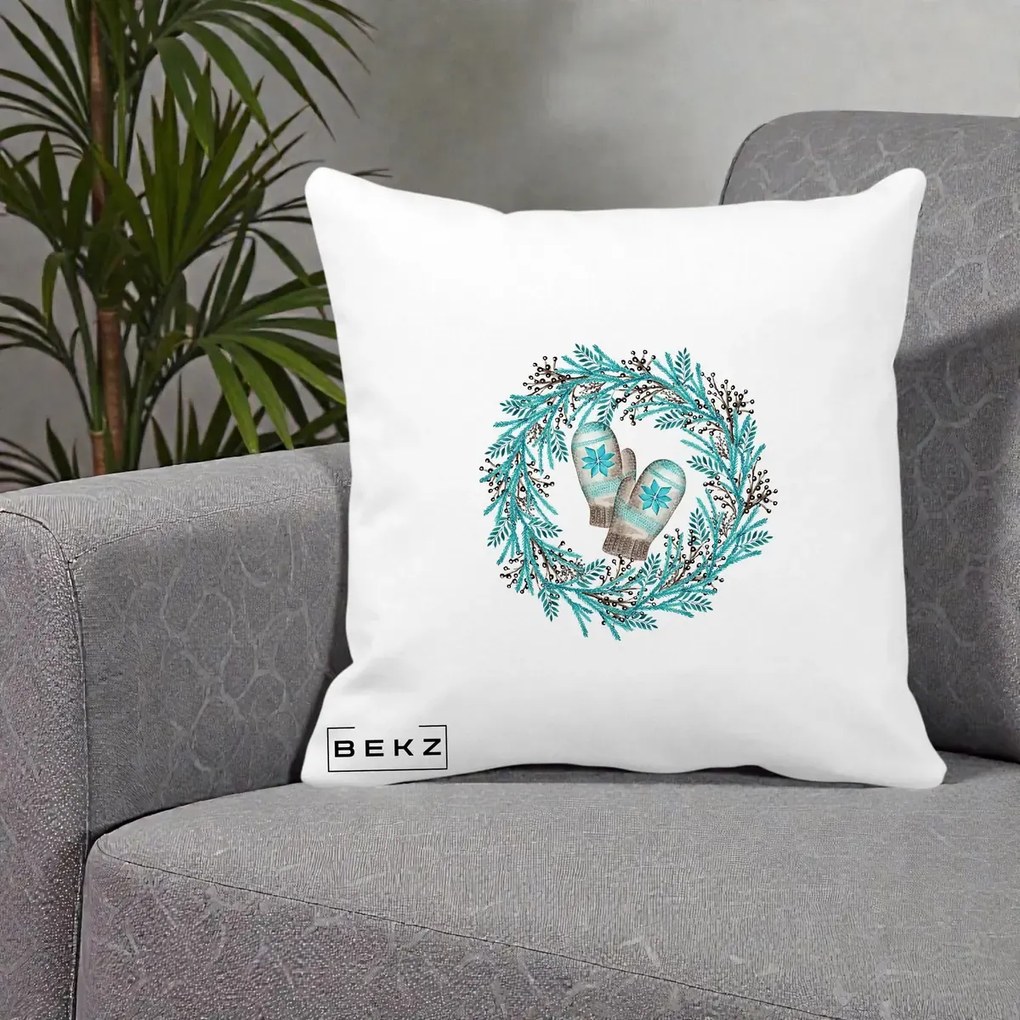 Perna Decorativa Coroana Turcoaz cu Manusi, 40x40 cm, Alba Mata, Husa Detasabila, Perna Inclusa, BEKZ®