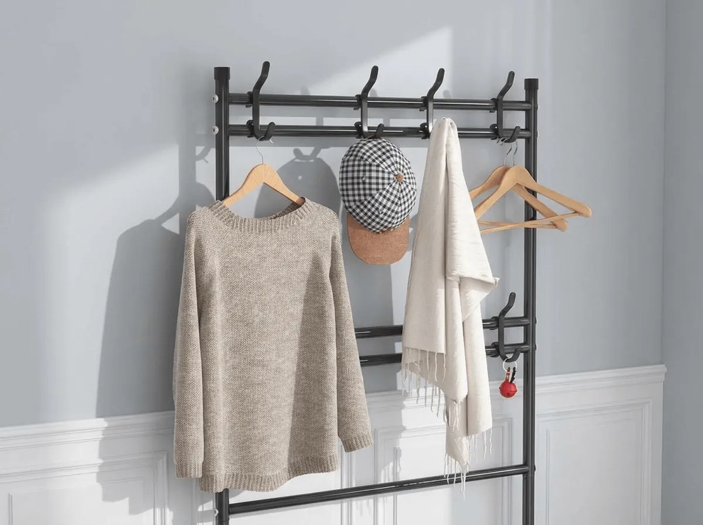 Cuier cu suport pentru pantofi CLOTHORY 80x152 cm, negru